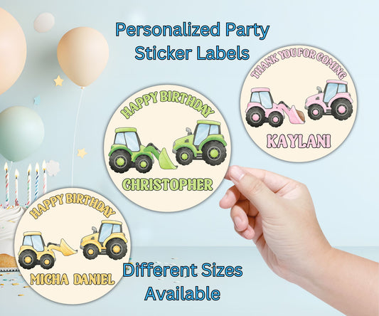 Boys Girls Tractor Party Sticker Labels