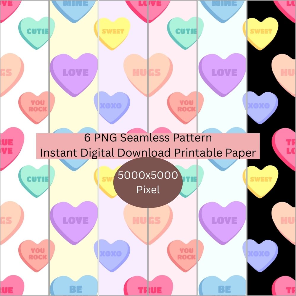3 Valentines Heart Candy Seamless Repeating Pattern Paper Bundle Set