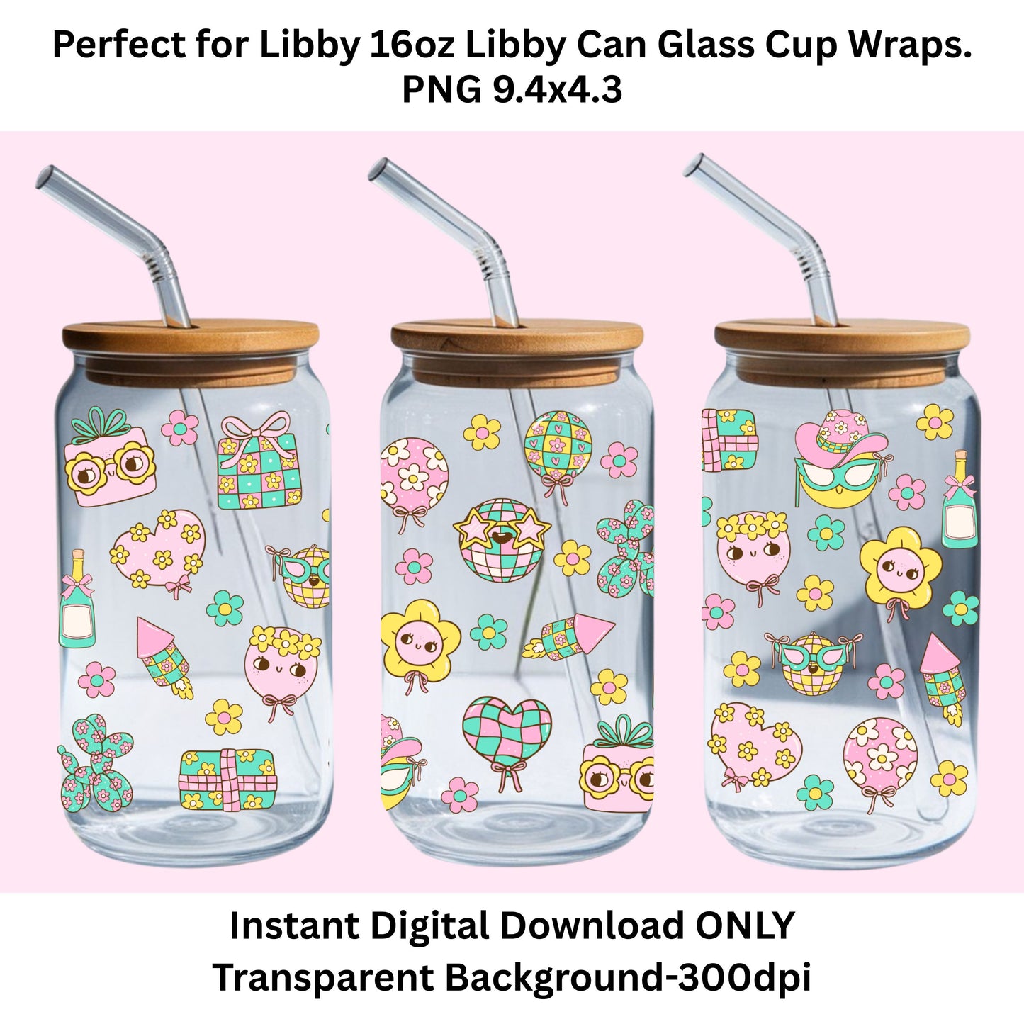 Groovy Party Libbey Glass Can Cup Wrap
