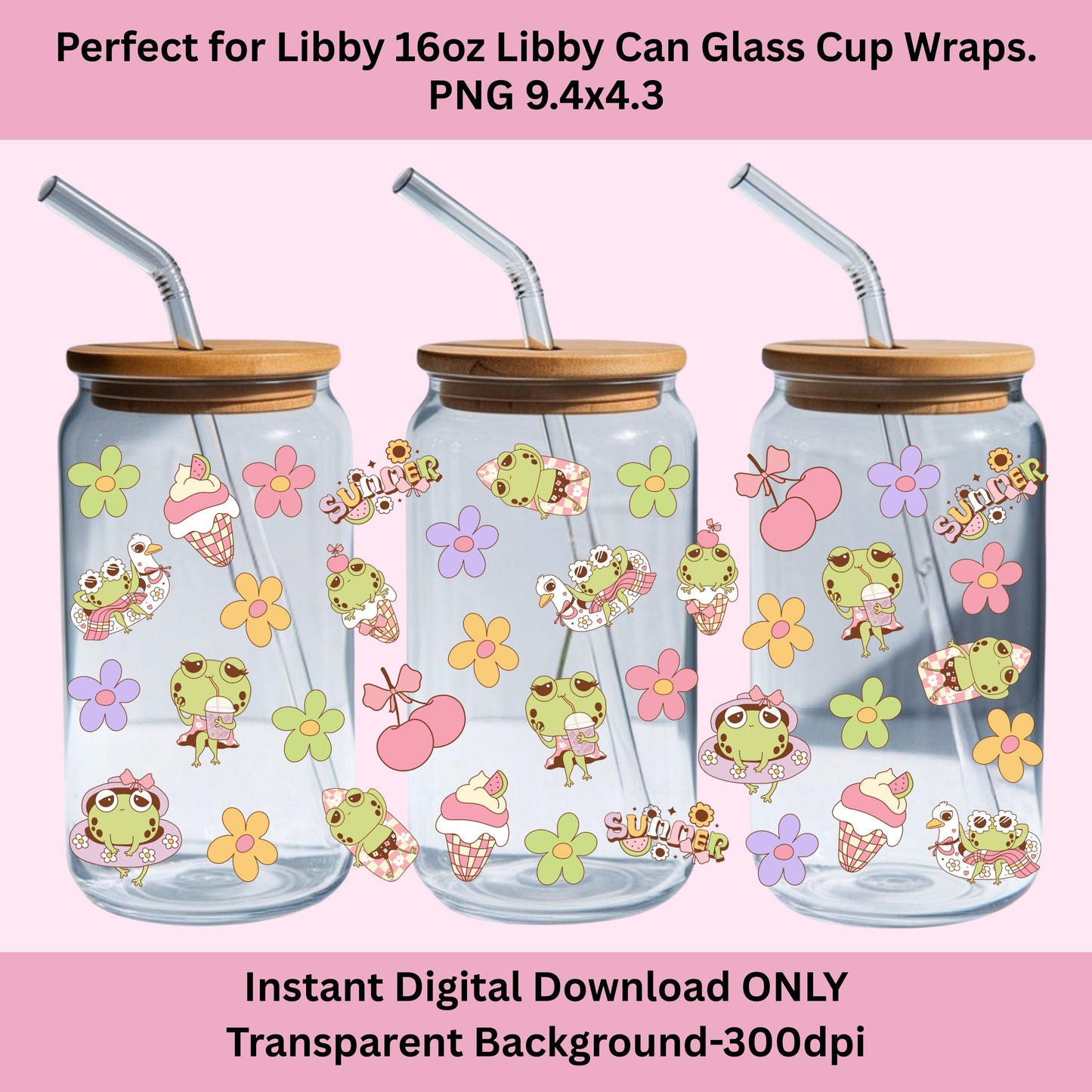 Cute Frog Libbey Glass Can Cup Wrap