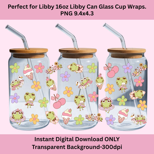 Cute Frog Libbey Glass Can Cup Wrap