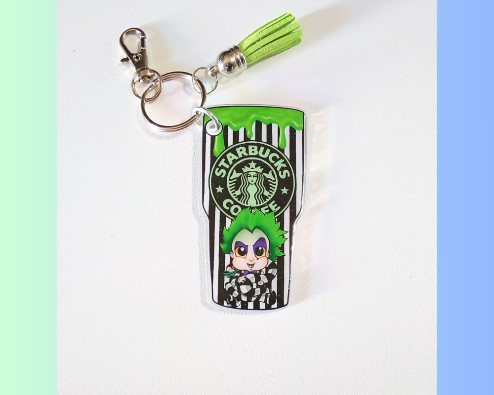 Beetle Juice Starbucks Tumbler Resin Acrylic Keychain