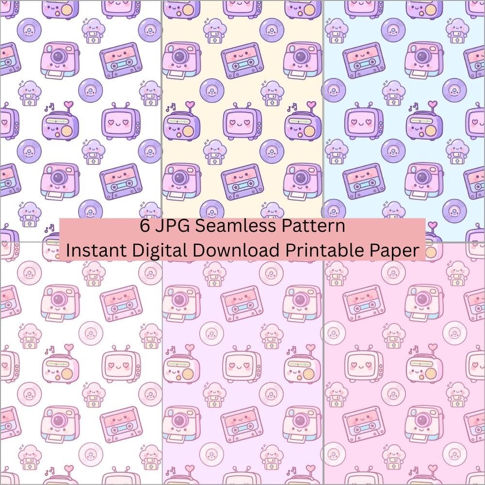 Kawaii Retro Seamless Repeating Pattern Paper Bundle Set