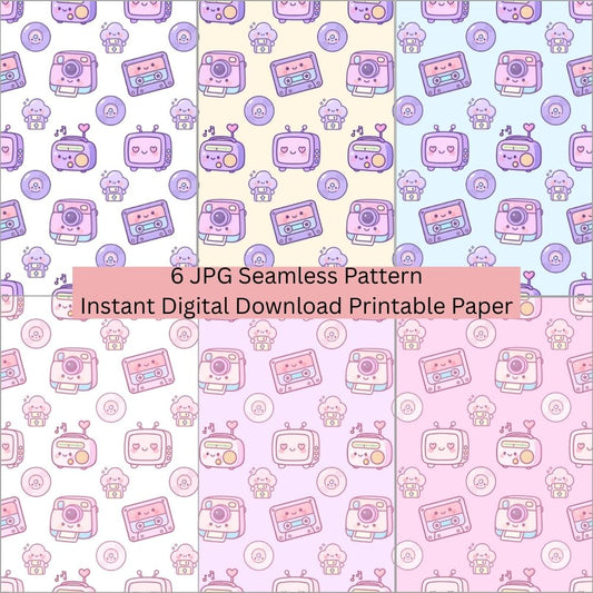 Kawaii Retro Seamless Repeating Pattern Paper Bundle Set