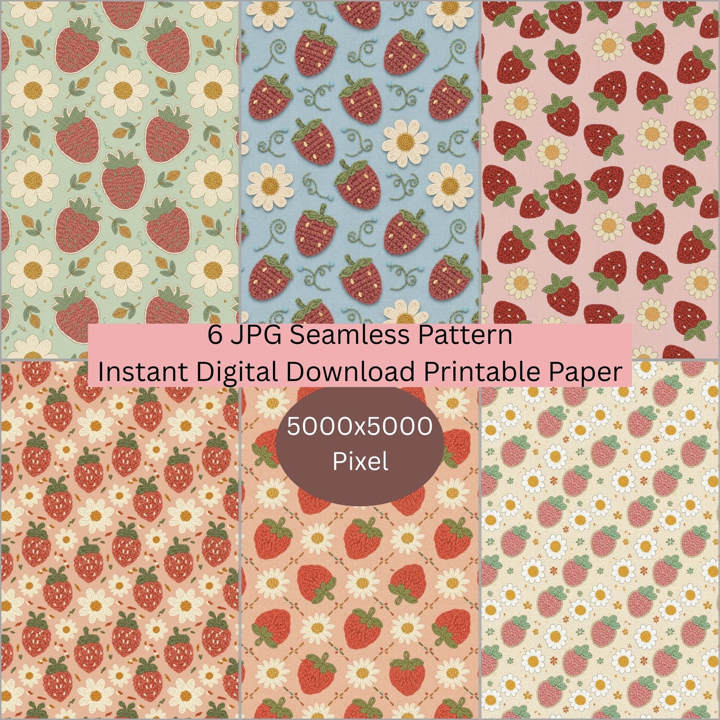 Faux Crochet Strawberry Seamless Repeating Pattern Paper Bundle