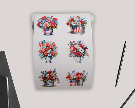 4th of July American Flag Sticker Sheet-Waterproof Vinyl Durable-Scrapbook Stickers-Novelty Sticker