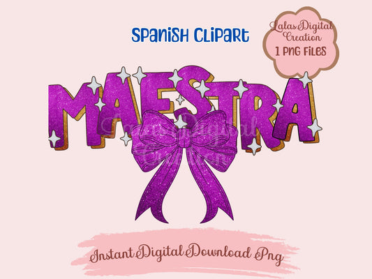 Maestra Purple Coquette Bow Clipart PNG Instant Digital Download