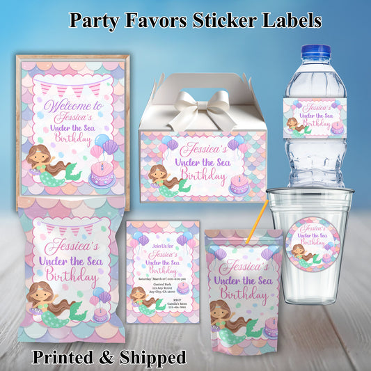 Mermaid Party Sticker Labels
