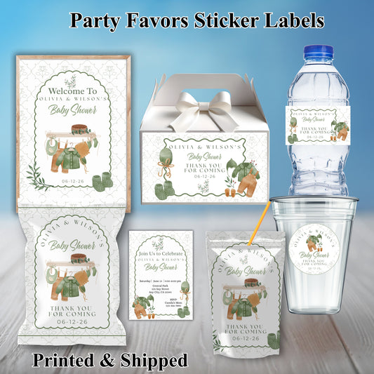 Boho Neutral Boys Baby Shower Party Sticker Labels