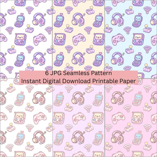 Kawaii Retro Electronics Seamless Repeating Pattern Paper Bundle Set