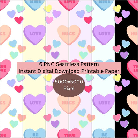 4 Valentines Heart Candy Seamless Repeating Pattern Paper Bundle Set