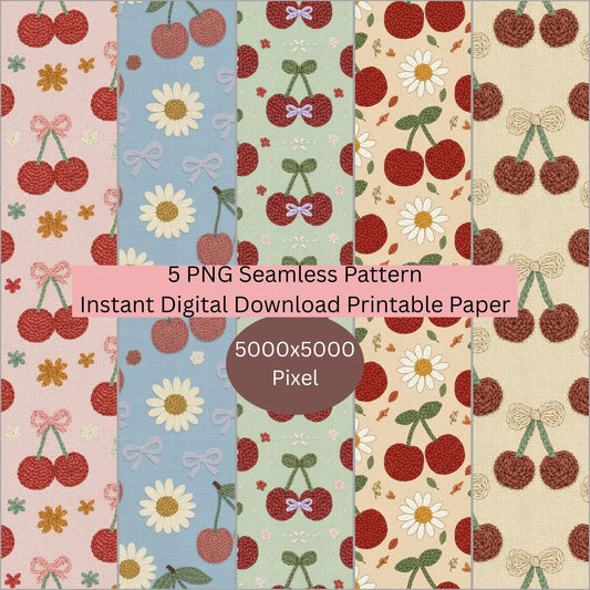 Faux Crochet Cherry 1 Seamless Repeating Pattern Paper Bundle