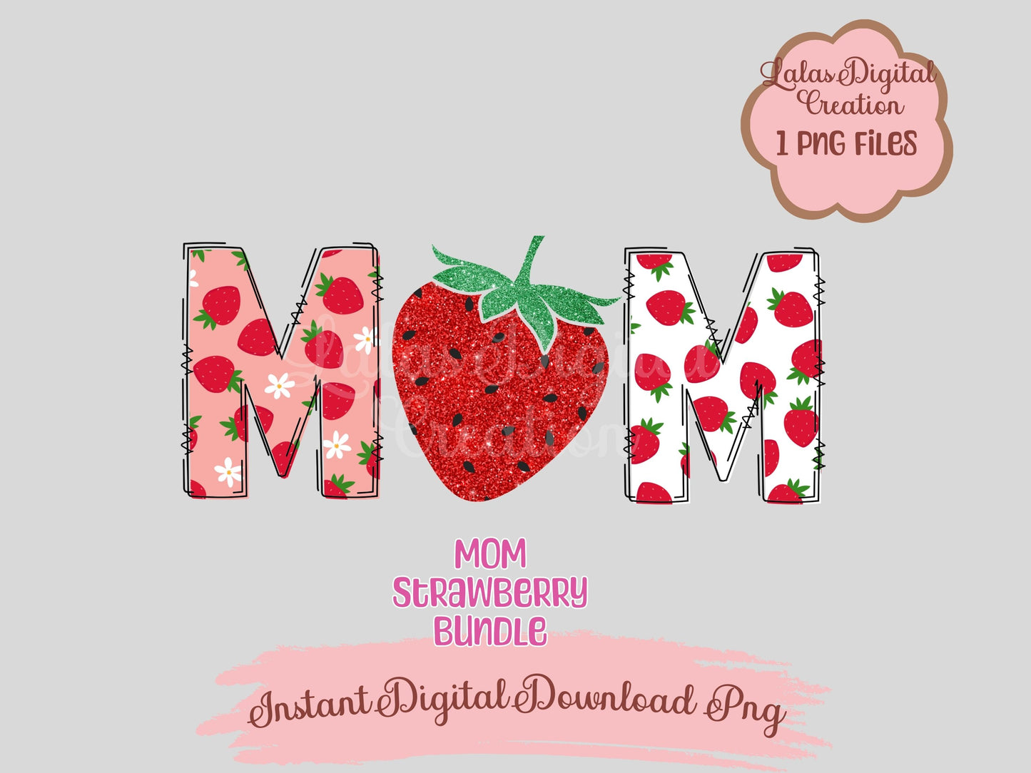 Strawberry Doodle MOM Clipart Instant Digital PNG Download