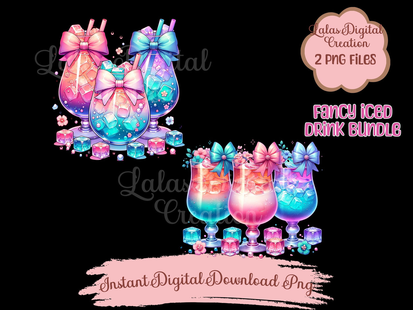 Fancy Iced Drink Clipart Bundle Instant Digital PNG Download