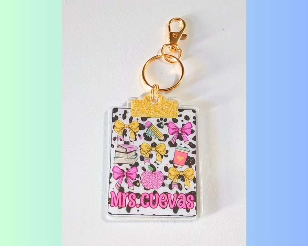 CUSTOM Composition Book Clipboard Resin Acrylic Keychain