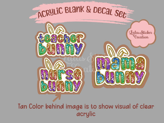 Easter Ears Clear Acrylic Blank & Decal Set