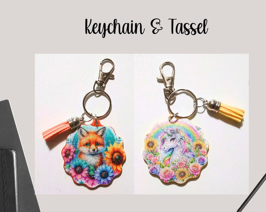 Glitter Resin Tassel Keychain-Unicorn Keychain-Fox Keychain-Novelty Keychain