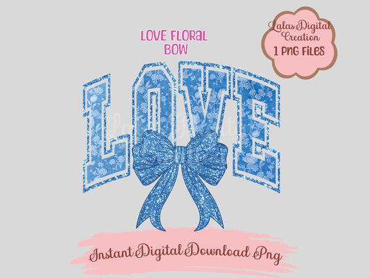 Blue Love Bow Clipart PNG Instant Digital Download