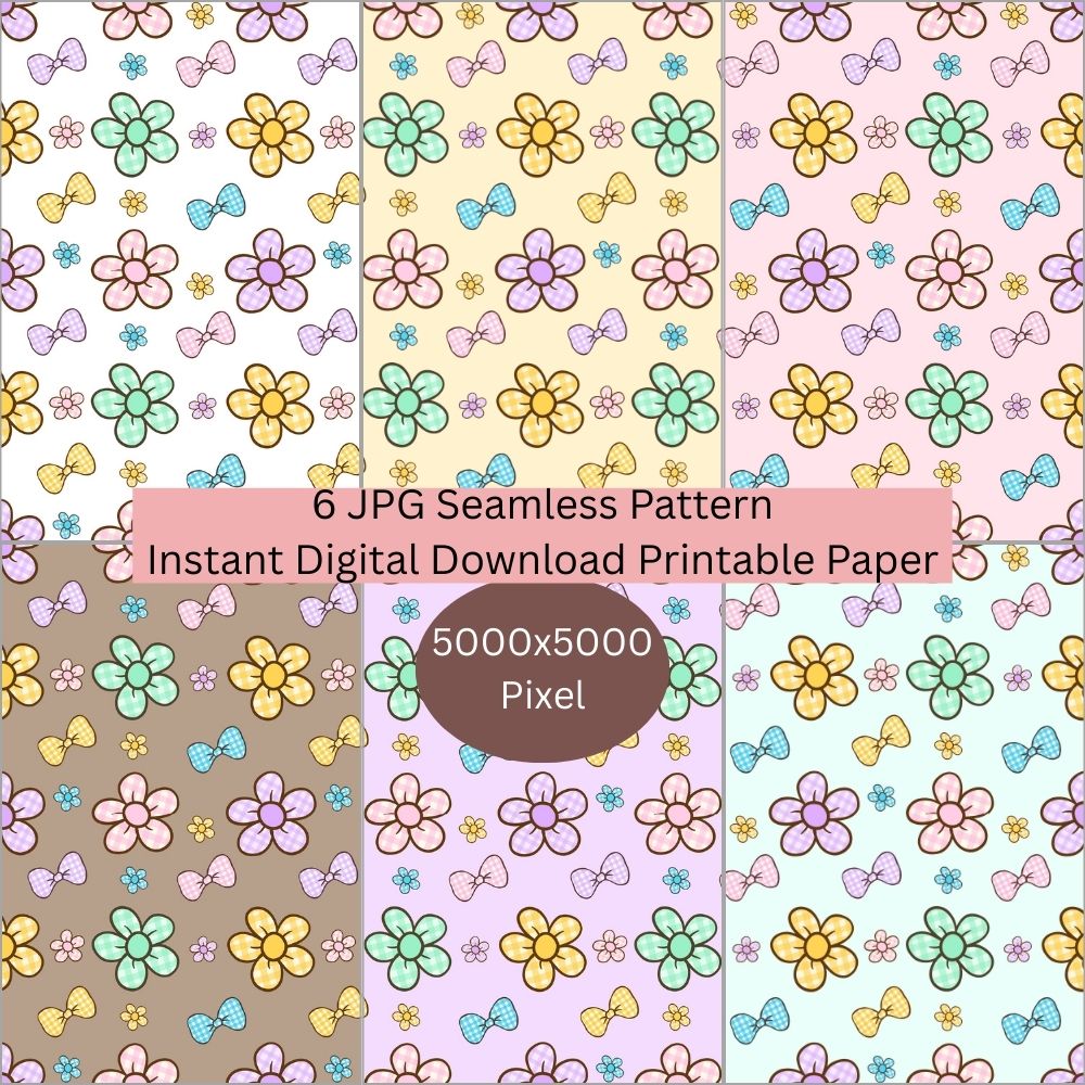 Plaid Daisy Flowers Seamless Repeating Pattern Paper Bundle Set