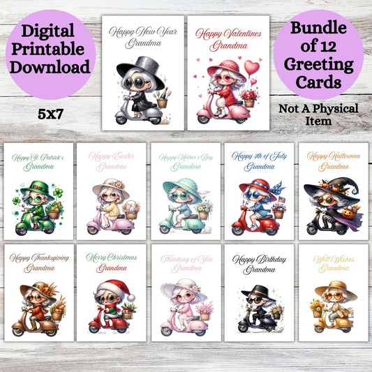 Grandma Granny Printable Digital Greeting Cards Bundle Set