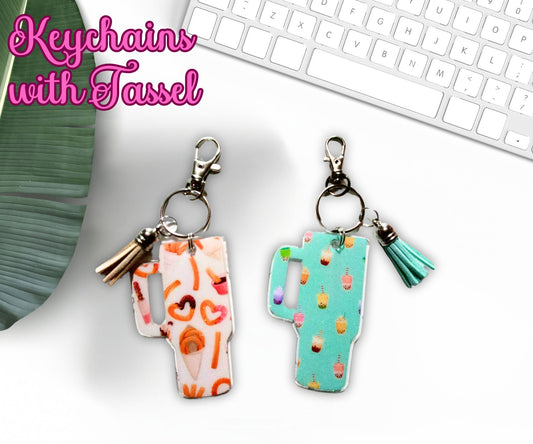 Tumbler Cup Keychain Sweet Treats Glitter Resin with Tassel Keychain-Novelty Keychain-Resin Acrylic Keychain-With Tassel Keychain