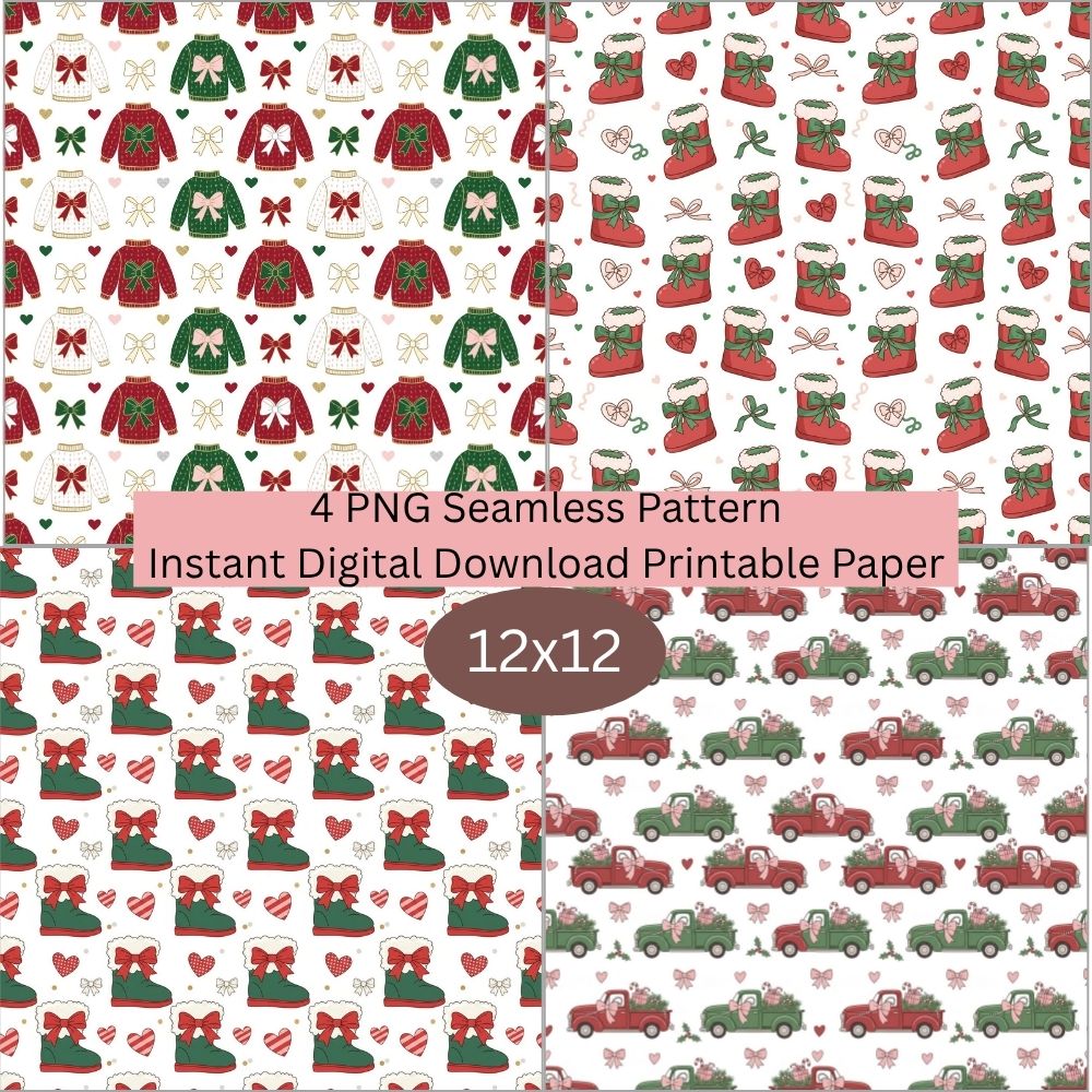 Classic Cozy Christmas Digital Pattern Paper Bundle