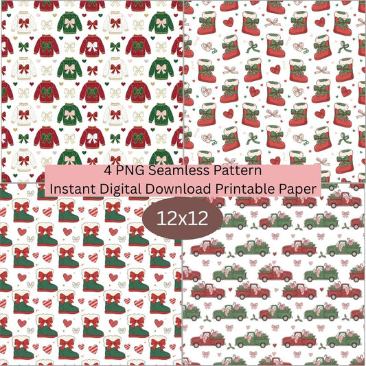Classic Cozy Christmas Digital Pattern Paper Bundle
