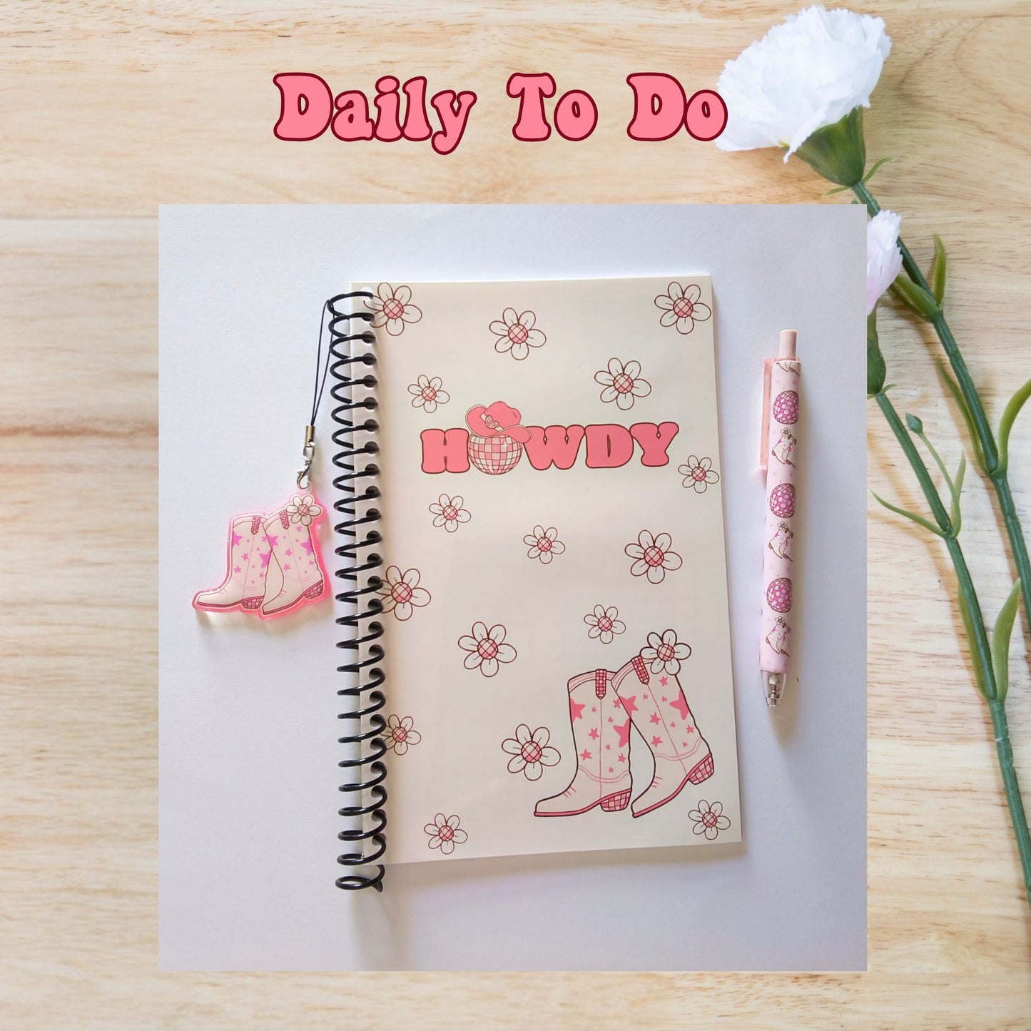 Howdy Cowgirl Pink Boots Daily To Do List Spiral Notebook Planner Journal