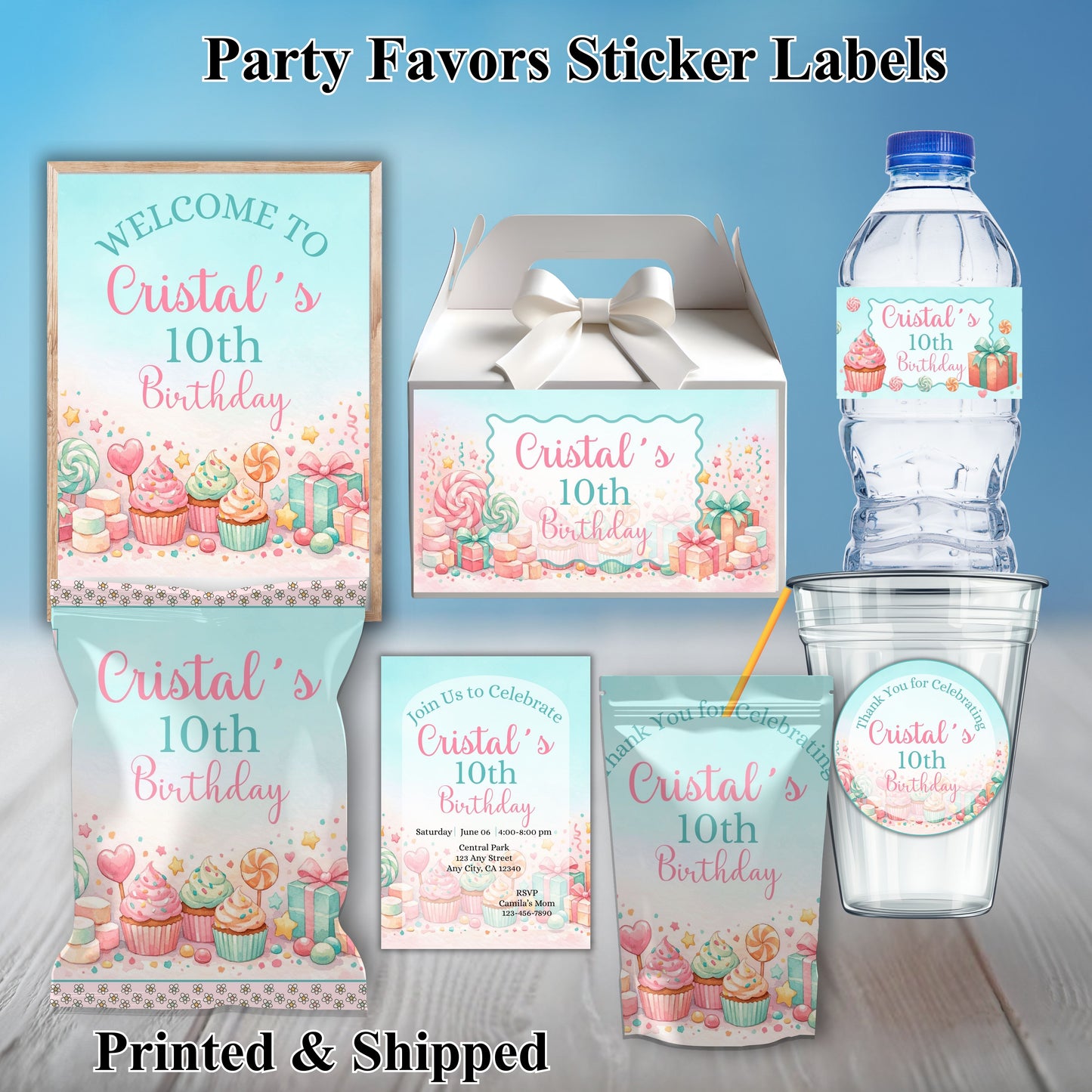 Sweet Treat Cupcake Birthday Party Sticker Labels