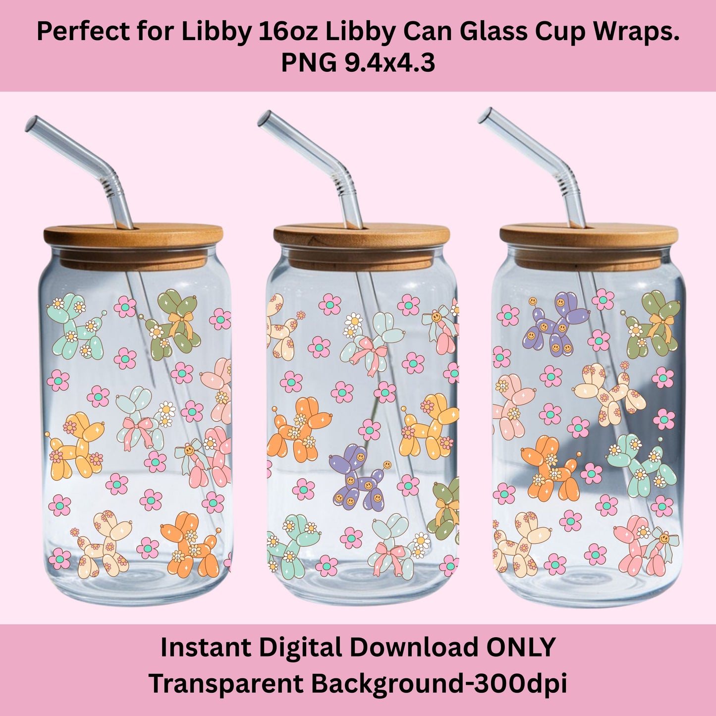 Preppy Balloon Dog Libbey Glass Can Cup Wrap