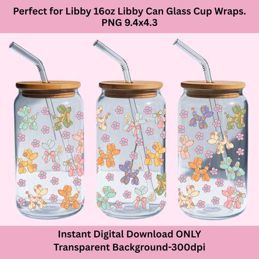 Preppy Balloon Dog Libbey Glass Can Cup Wrap