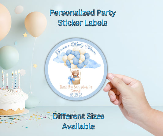 Baby Boy Balloon Bear Baby Shower Party Sticker Labels