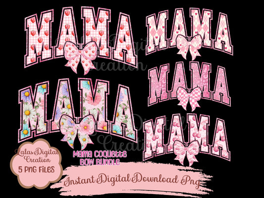 Pink Valentines MAMA Bow Varsity Clipart Bundle Instant Digital PNG Download