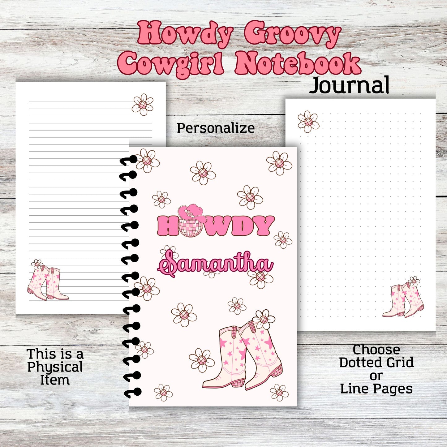 Howdy Cowgirl Books Notebook Journal Dotted or Lined pages