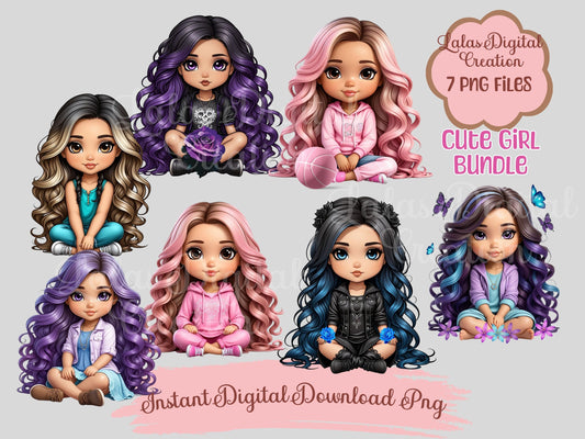 Cute Girl Clipart Bundle Instant Digital PNG Download