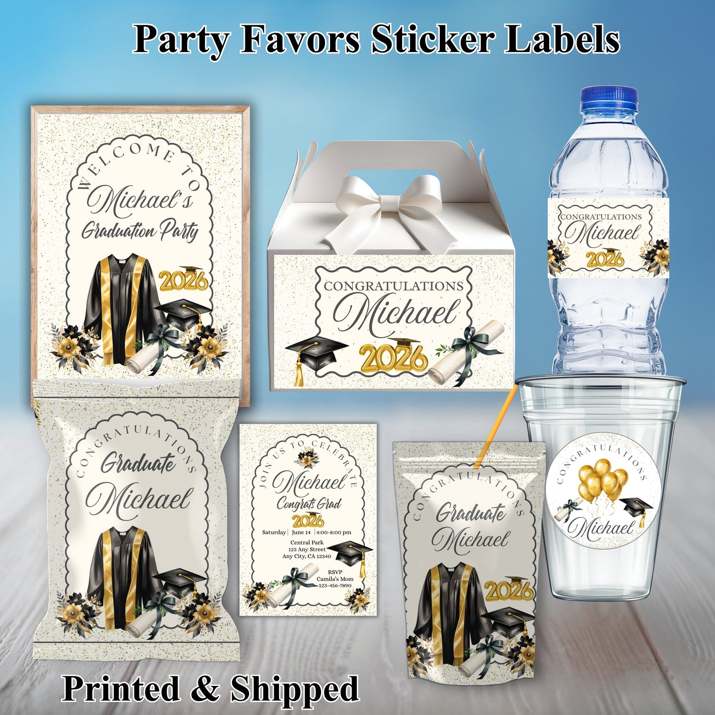 Gold and Black Party Sticker Labels
