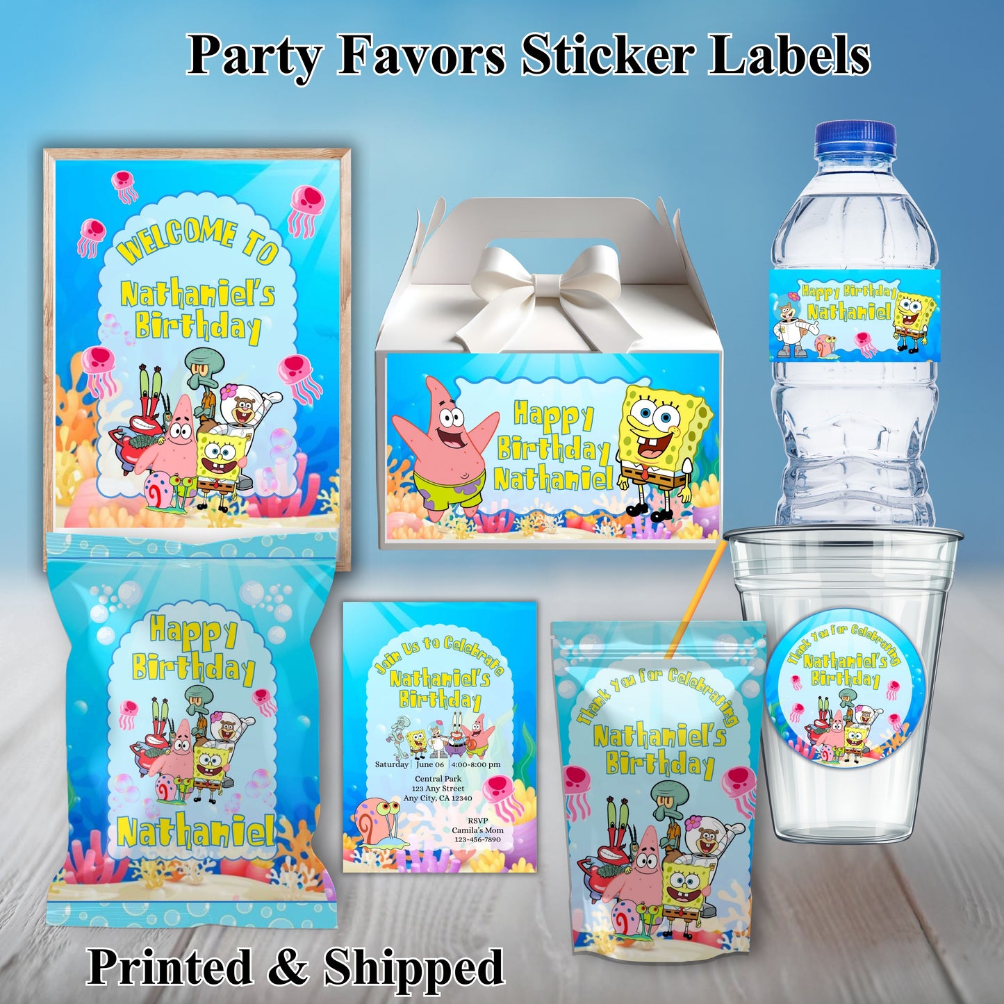 Spongebob Party Sticker Labels