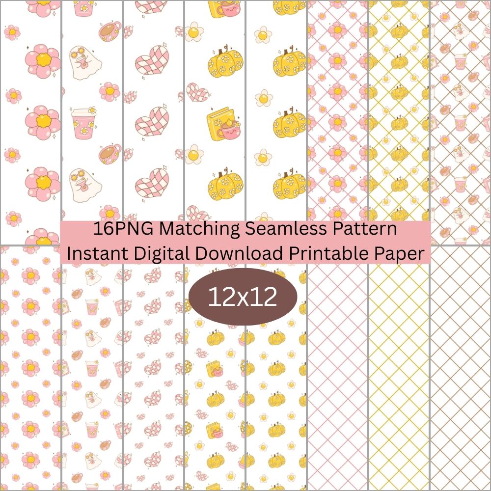 Groovy Retro Fall Ghost Seamless Digital Pattern Paper Set