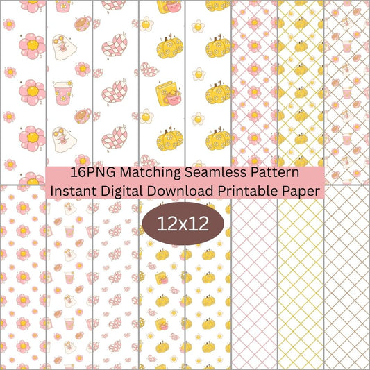 Groovy Retro Fall Ghost Seamless Digital Pattern Paper Set