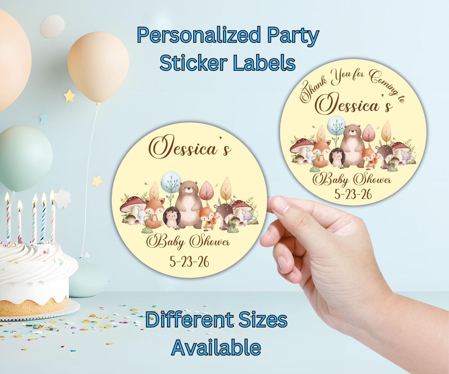 Woodland Animals Baby Shower Party Sticker Labels