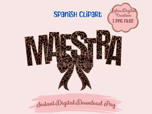 Maestra Leopard Coquette Bow Clipart PNG Instant digital download