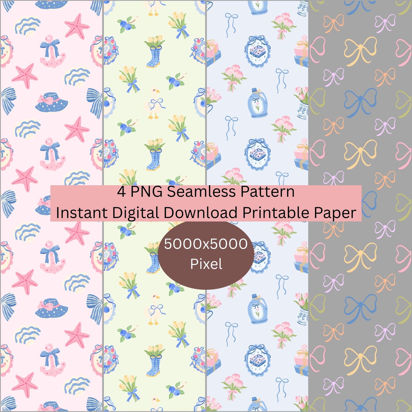Spring Beach & Garden Seamless Repeating Pattern Paper Bundle Set