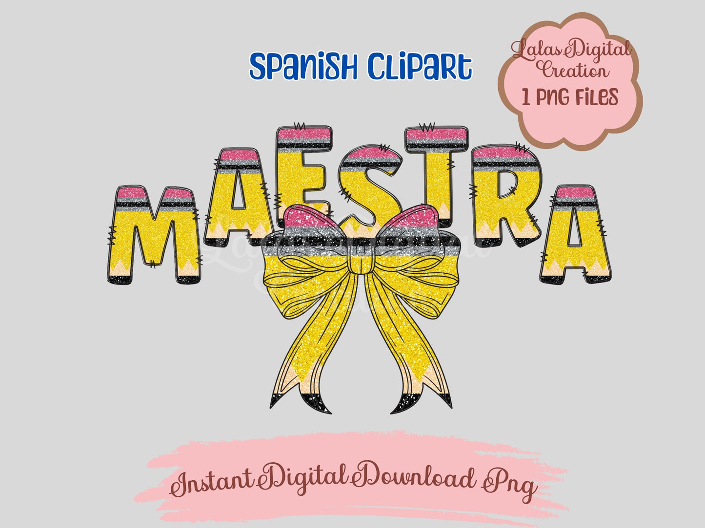 Maestra Pencil Coquette Bow Clipart PNG Instant Digital Download