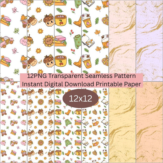 Groovy Retro Fall Seamless Digital Pattern Paper Bundle