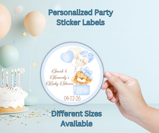Baby Boy Lion Baby Shower Party Sticker Labels