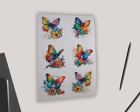 Rainbow Colorful Butterflies Sticker Sheet-Waterproof Vinyl Durable-Scrapbook Stickers-Novelty Sticker