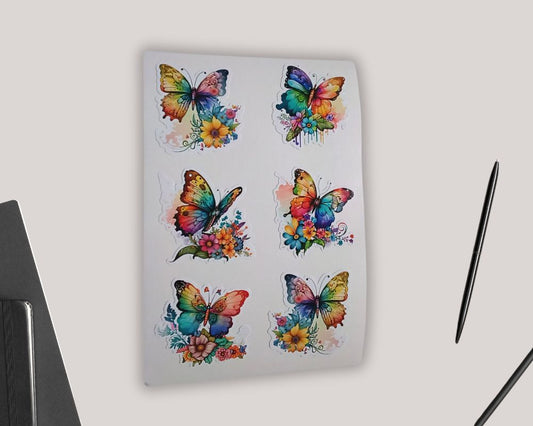 Rainbow Colorful Butterflies Sticker Sheet-Waterproof Vinyl Durable-Scrapbook Stickers-Novelty Sticker