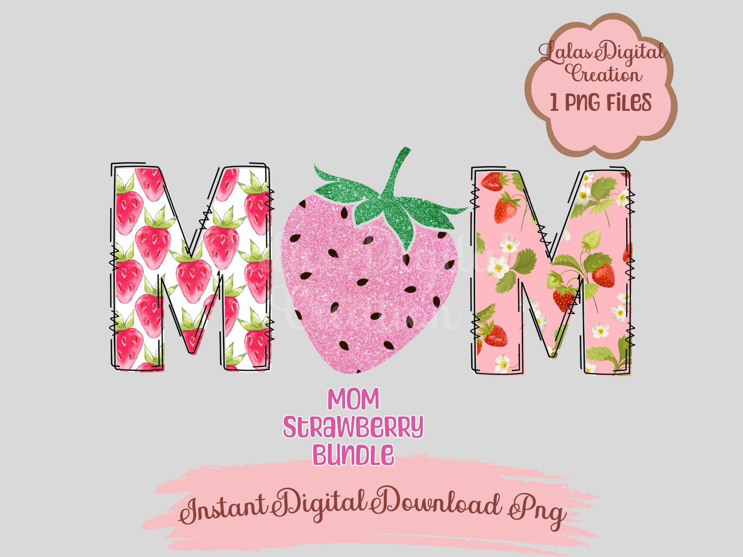 Strawberry Doodle MOM Clipart Instant Digital PNG Download