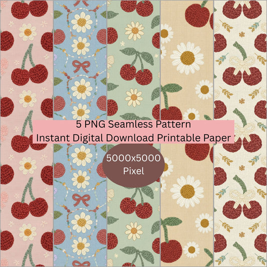 Faux Crochet Cherry 2 Seamless Repeating Pattern Paper Bundle