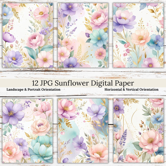 Pastel Floral Digital Paper Pack Bundle